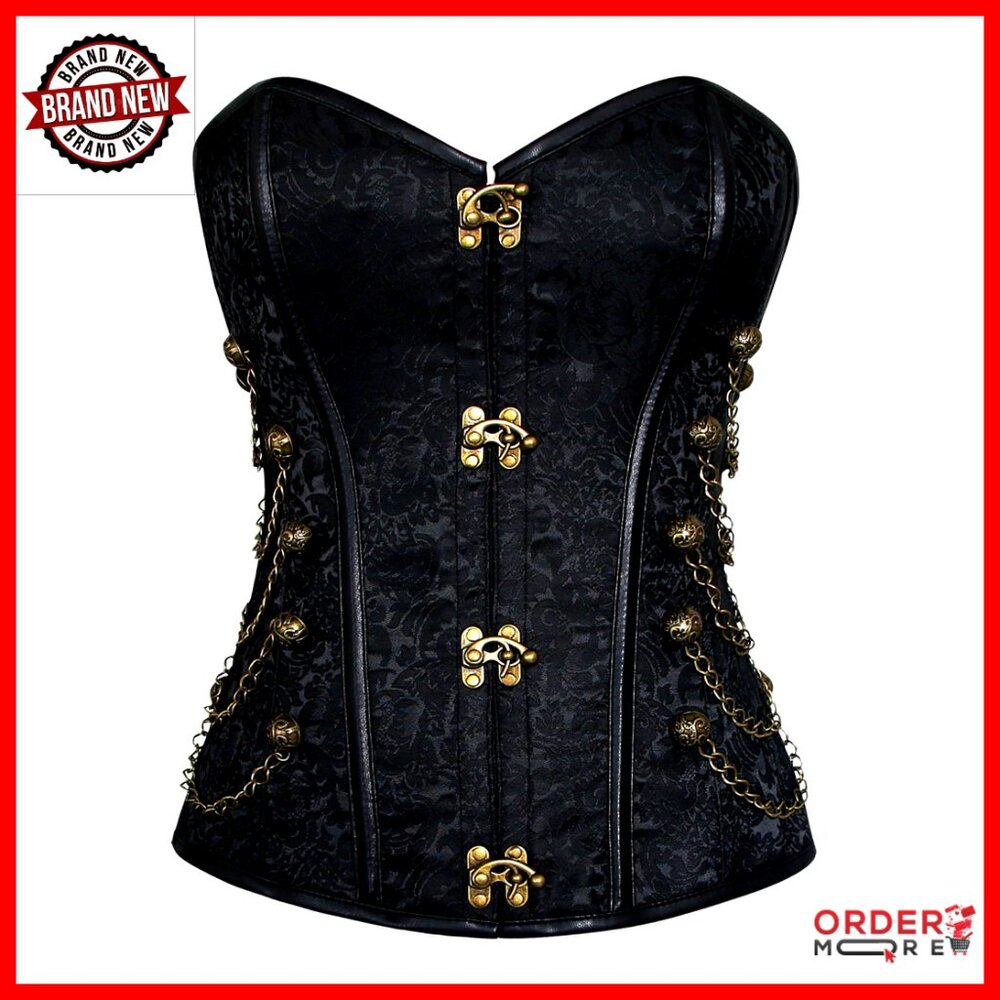 Spiral Steel Boned Steampunk Gothic Bustier Corset With Chains Vintage Fit